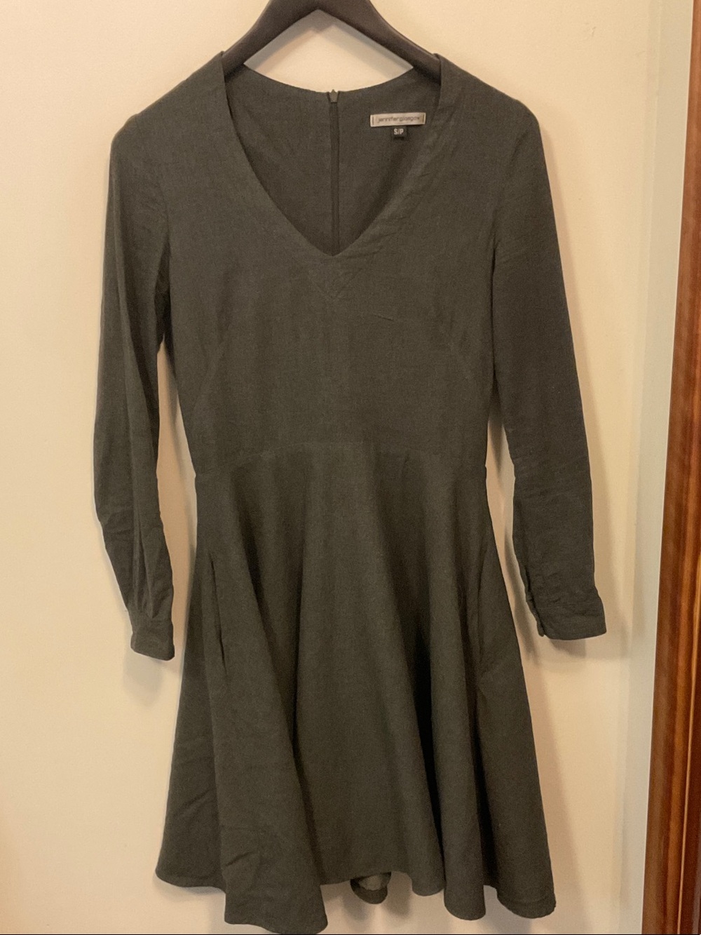 Jennifer Glasgow Charcoal V-Neck Long-Sleeve Fit-and-Flare Dress